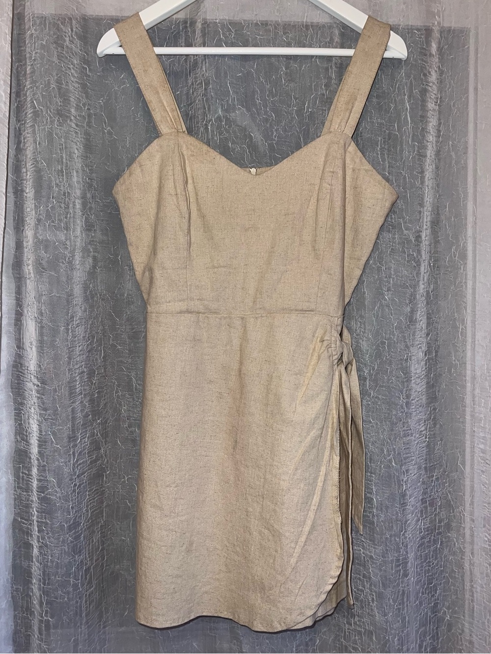 ❤️ Made in Brazil Sleeveless Tan Linen Mini Wrap Skort Dress